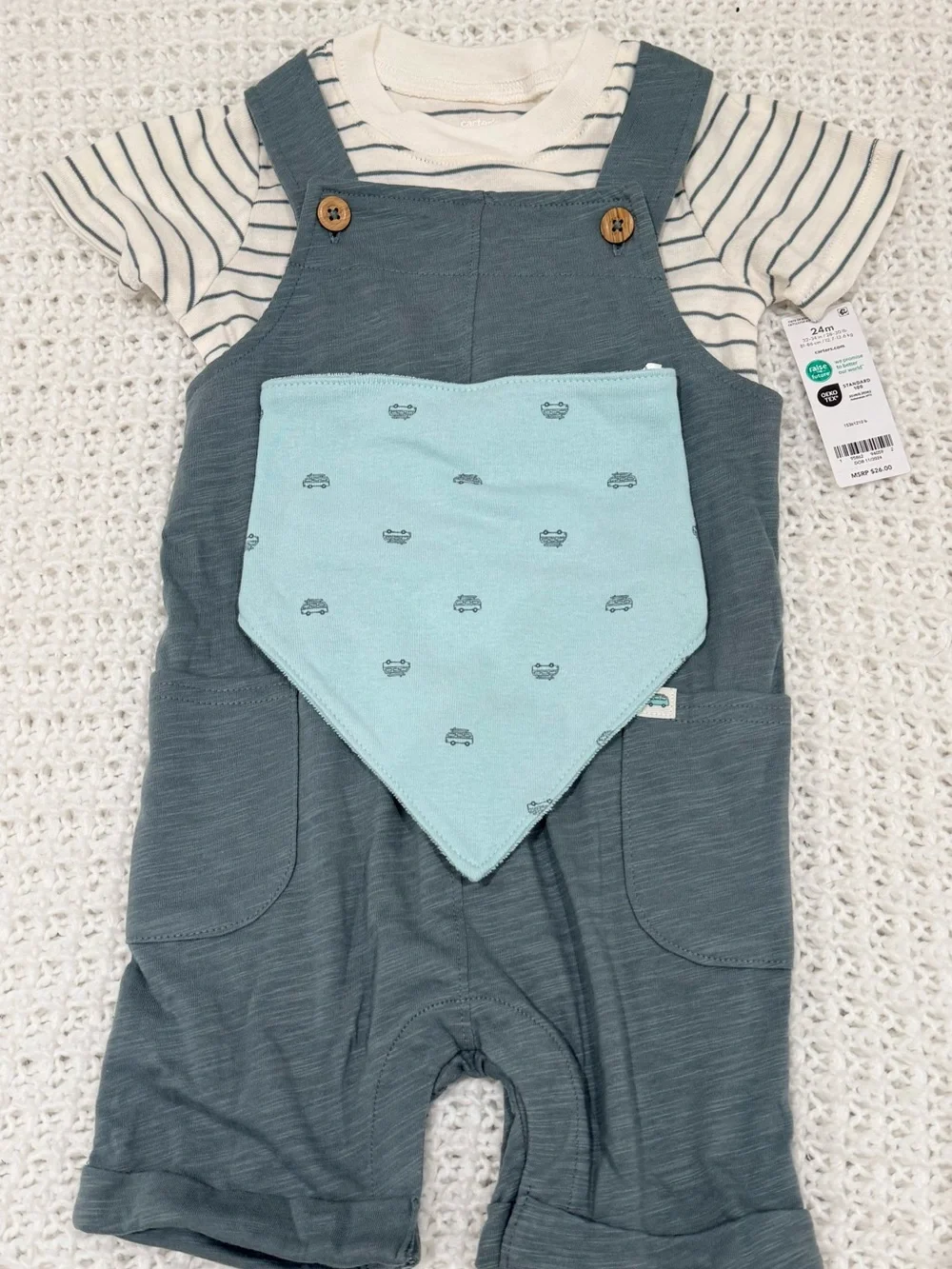 Carter’s Baby 3-Piece Striped Shortall Set - Blue size 24 months